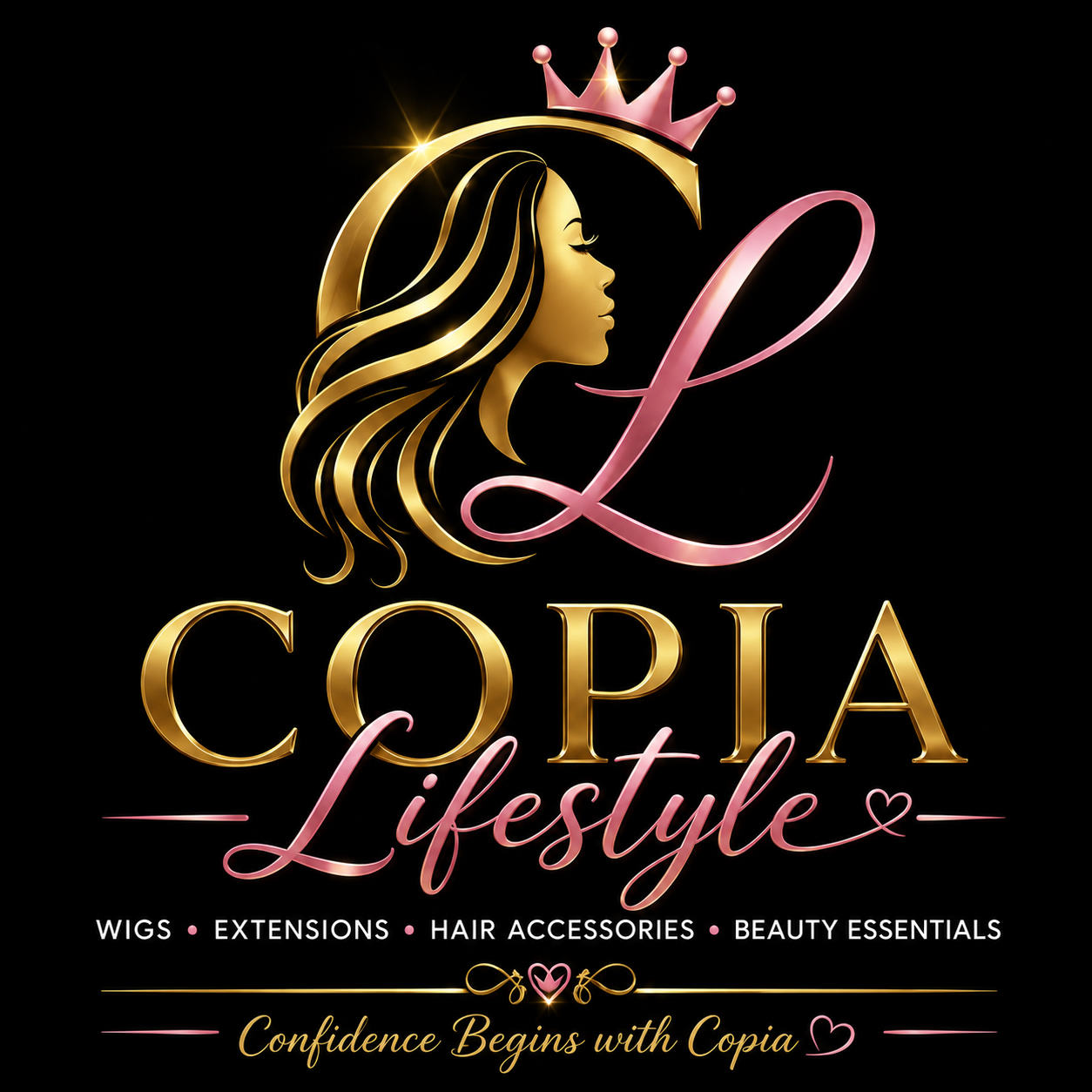 Copia Lifestyle logo — a golden crowned silhouette with a pink cursive L